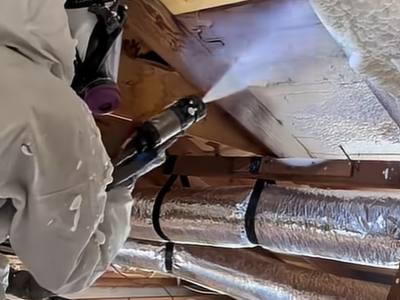 Attic rafters part way through an application