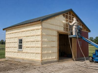 Farm workshop exterior wall part way through
