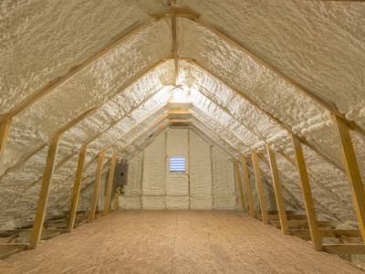 Finished attic with the full roof deck sprayed