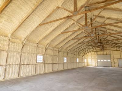 Pole barn shop finished across walls and roof