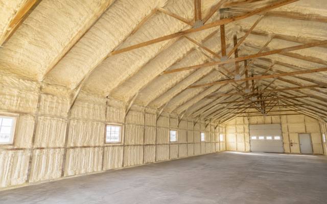 Pole barn shop finished across the walls and roof deck